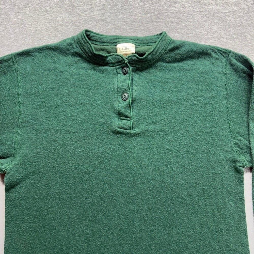 Vintage LL Bean River Drivers Shirt Womens Medium Green Wool Blend Henley - Picture 3 of 8